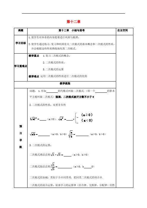 八年级数学下册2次根式小结与思考 精品导学案  苏科版