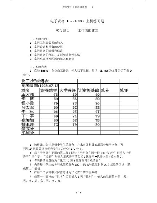 (完整版)EXCEL上机练习试题1.docx