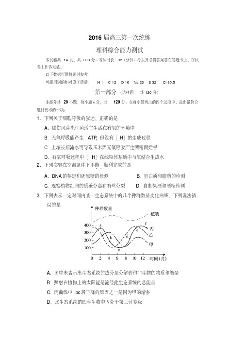 2016届第一次理科综合统练试题.