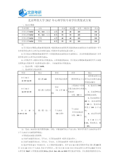 北京师范大学2017年心理学院专业学位类复试方案_北京师范大学考研网