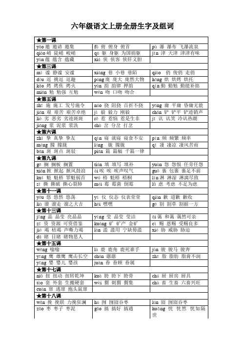 六年级语文上册全册生字及组词