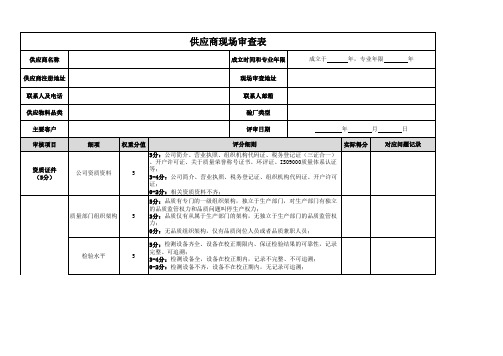 供应商现场审查表