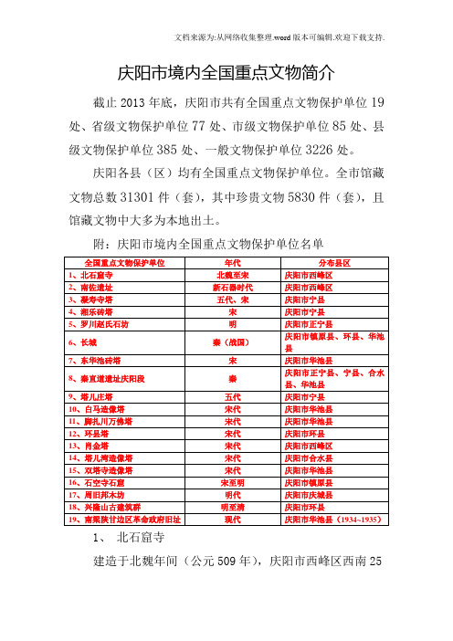 庆阳市境内全国重点文物简介