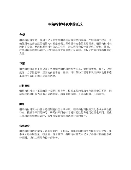 钢结构材料表中的正反