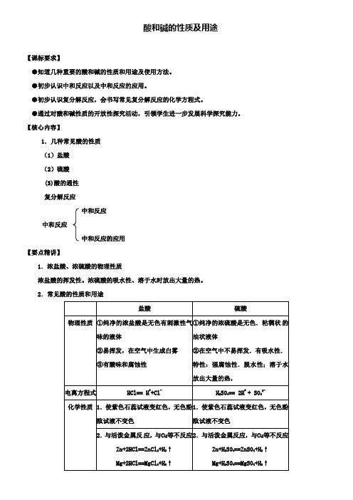 中考化学专题复习讲练 酸和碱的性质及用