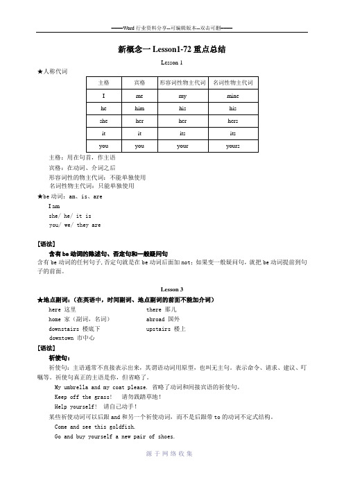 新概念一Lesson1-72重点