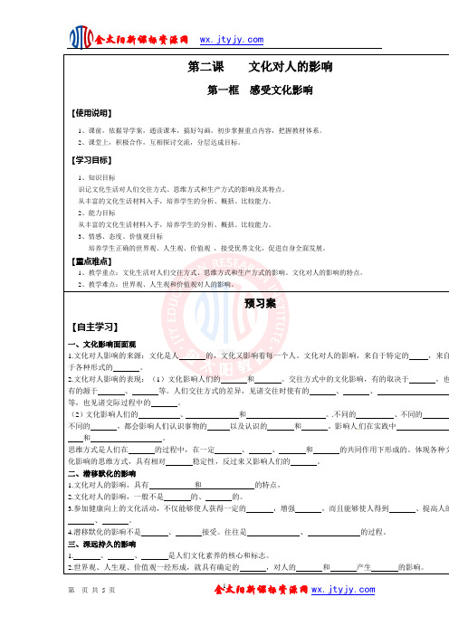 政治：1.2.1感受文化影响学案(新人教必修3)