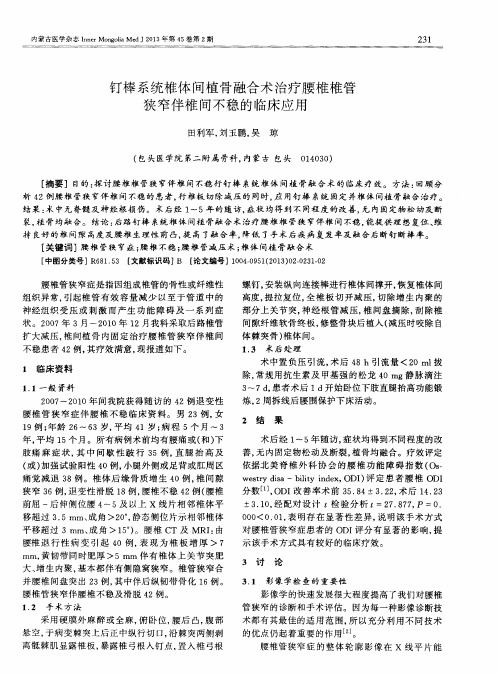 钉棒系统椎体间植骨融合术治疗腰椎椎管狭窄伴椎间不稳的临床应用