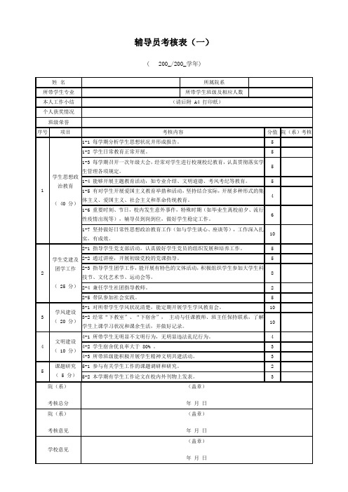 辅导员考核表