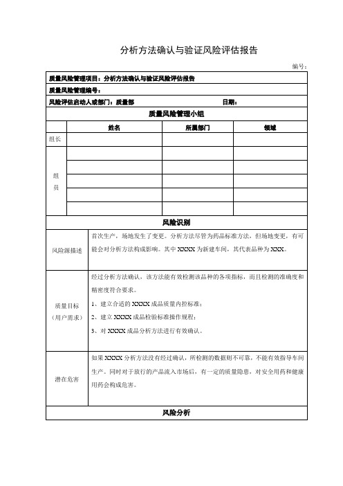 分析方法确认与验证风险评估报告