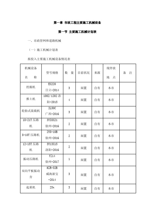 市政工程主要施工机械设备