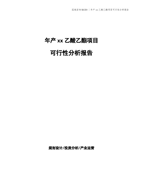 年产xx乙酸乙酯项目可行性分析报告