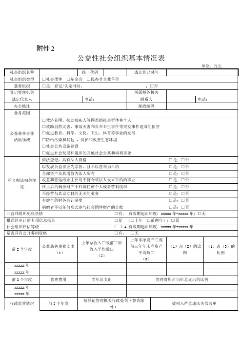 公益性社会组织基本情况表