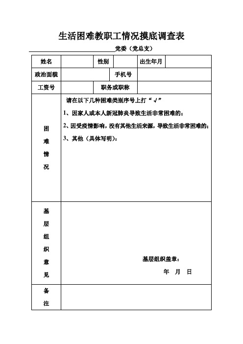 生活困难教职工、学生情况摸底调查表