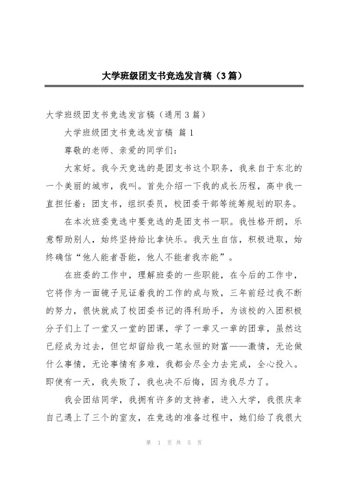 大学班级团支书竞选发言稿(3篇)