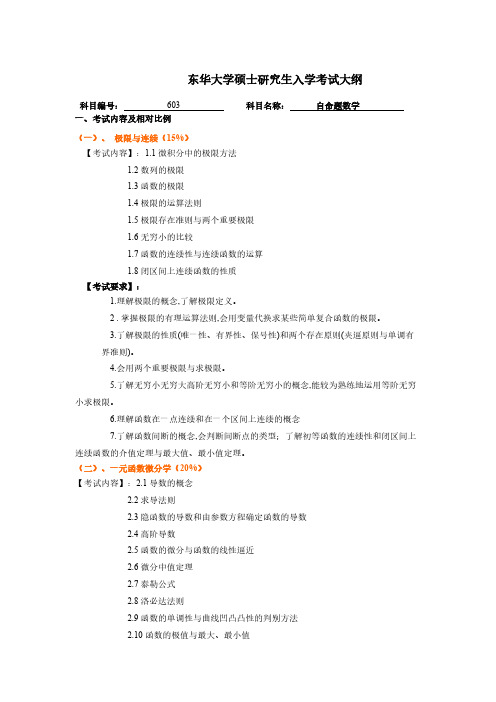 东华大学603自命题数学2021年考研专业课初试大纲