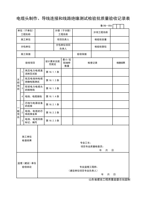 鲁DQ056电缆头制作、导线连接和线路绝缘测试检验批质量验收记录