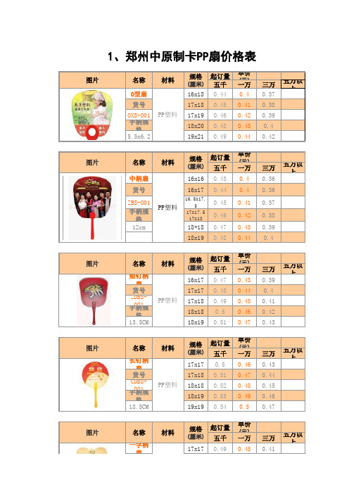 中原PP扇价格表