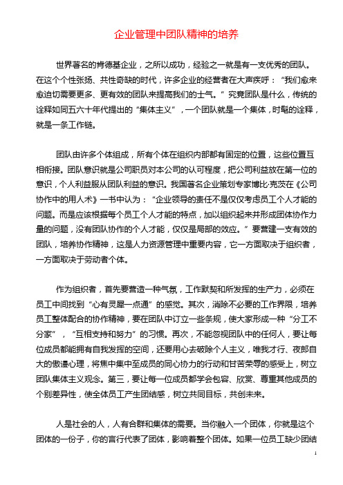 企业管理中团队精神的培养