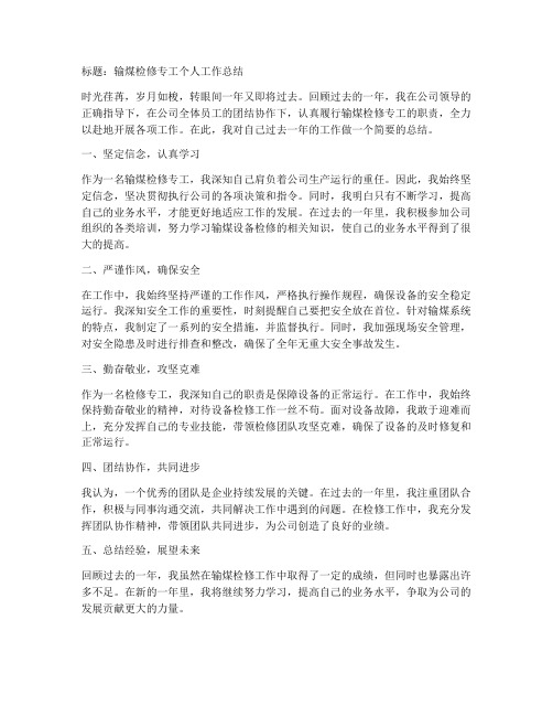 输煤检修专工个人工作总结