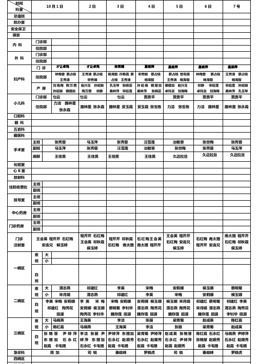 2016年国庆节值班表