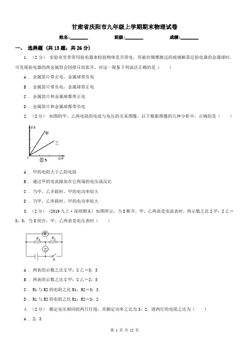 甘肃省庆阳市九年级上学期期末物理试卷