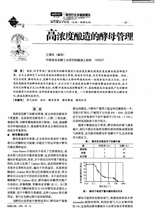 高浓度酿造的酵母管理