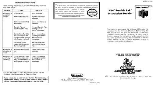 Nintendo Game Boy Color Rumble Pak Troubleshooting