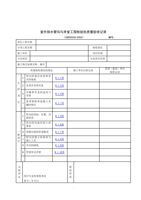 【管理精品】室外排水管沟及井室工程检验批质量验收记录