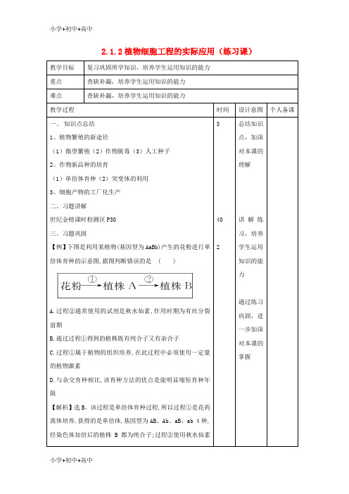 高中生物专题2细胞工程2.1.2植物细胞工程的实际应用(练习课)教案新人教版选修3