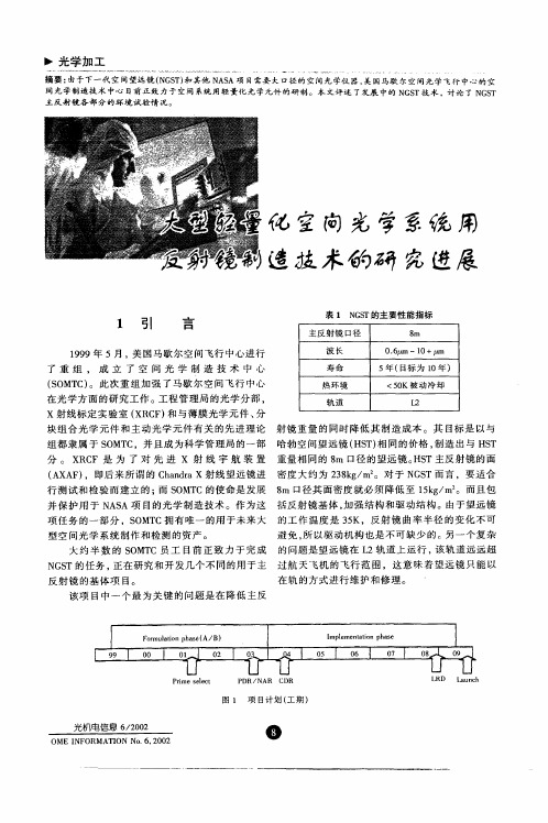 大型轻量化空间光学系统用反射镜制造技术的研究进展