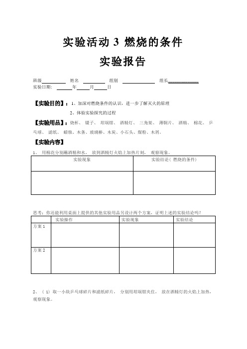 化学人教版九年级上册燃烧的条件 学生的实验报告