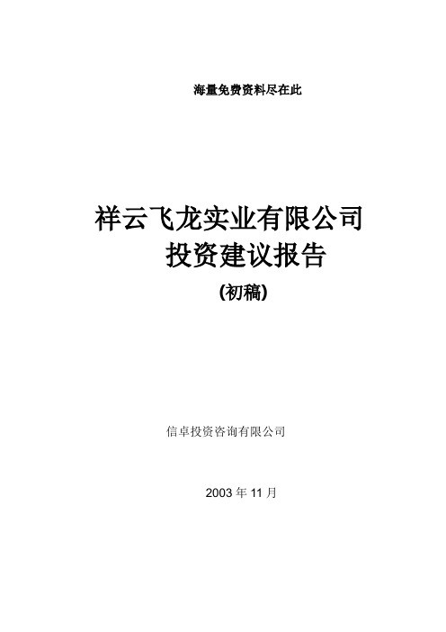 XX实业有限公司投资建议报告