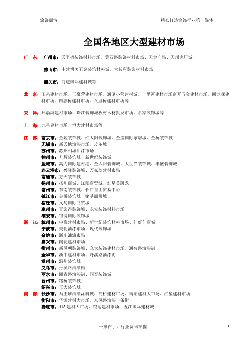 全国各地区主要建材市场