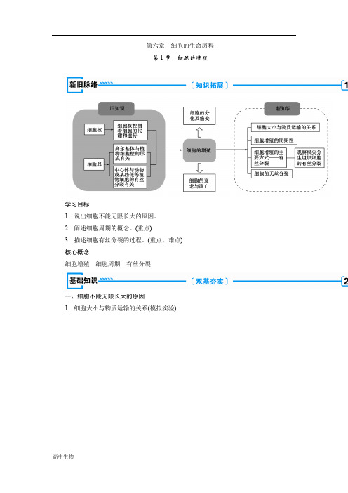 人教版生物必修一同步名师导学讲义：第六章 细胞的生命历程 第1节 细胞的增殖 Word版含答案