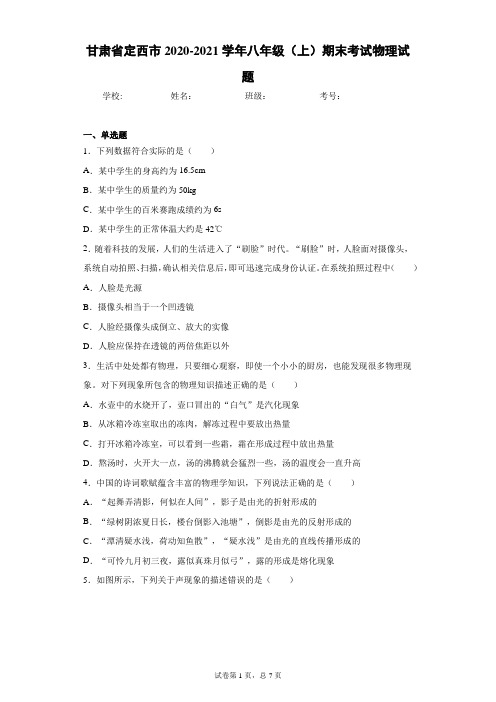 甘肃省定西市2020-2021学年八年级(上)期末考试物理试题(含答案解析)