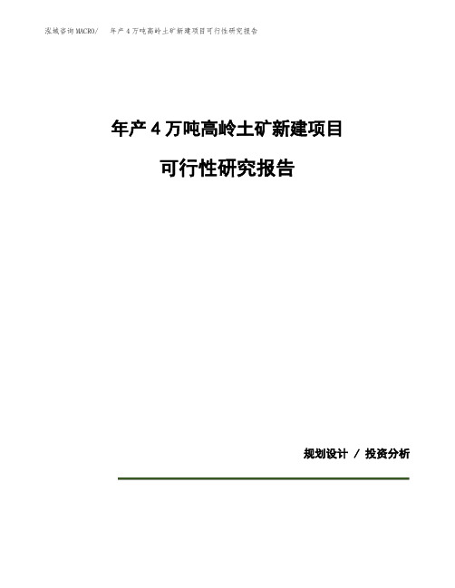 年产4万吨高岭土矿新建项目可行性研究报告