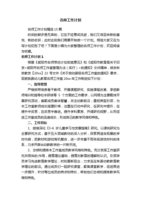 名师工作计划精选15篇