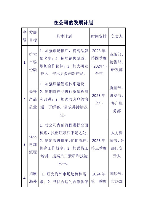 在公司的发展计划