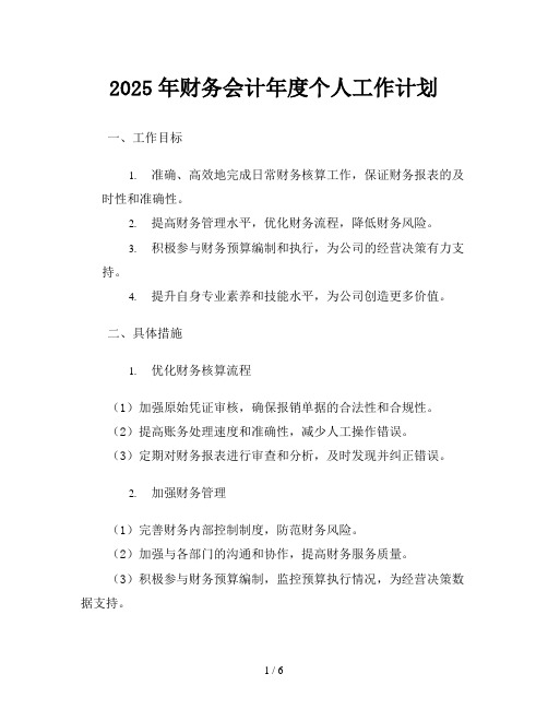 2025年财务会计年度个人工作计划