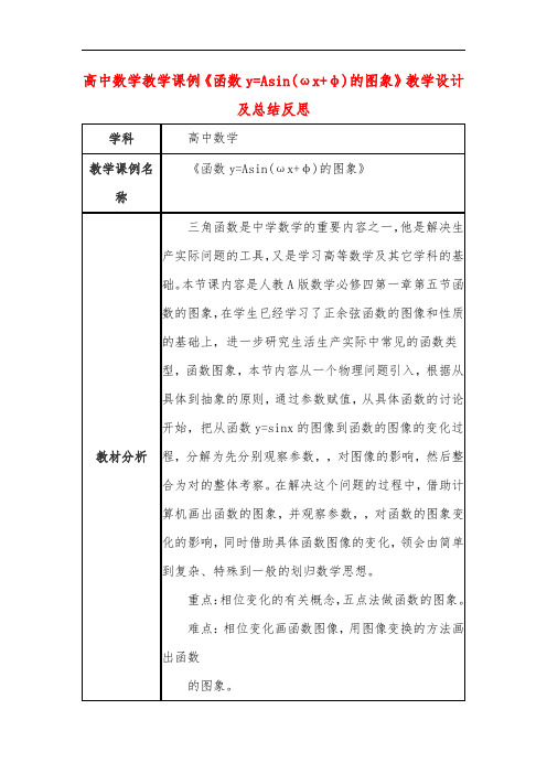 高中数学教学课例《函数y=Asin(ωx+φ)的图象》课程思政核心素养教学设计及总结反思