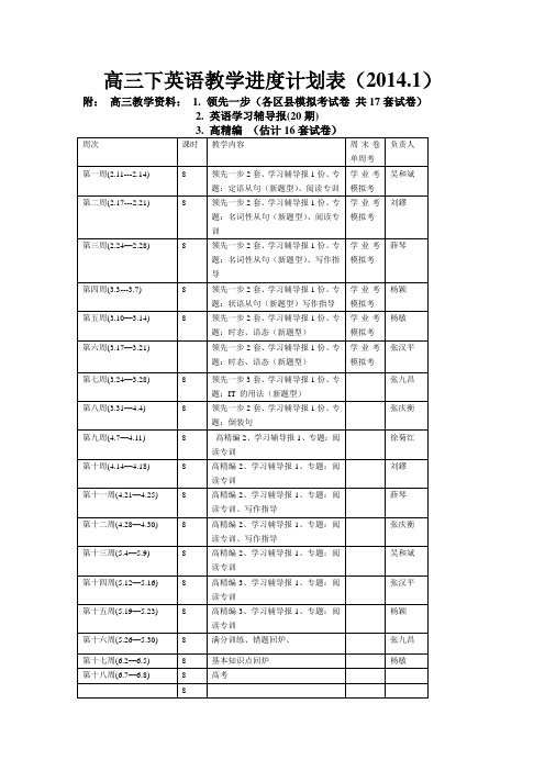 高三下英语教学进度计划表