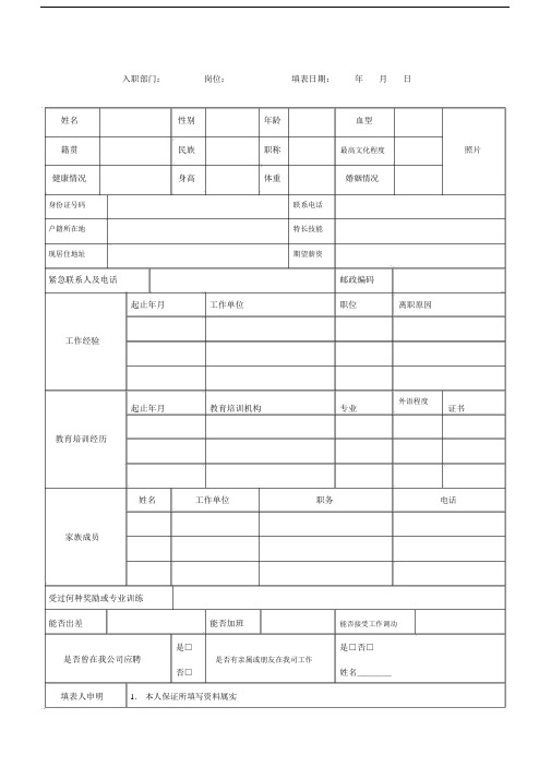 装饰工程有限公司入职申请标准表格.docx
