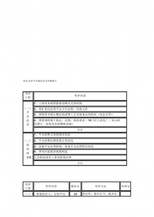 砖瓦企业安全标准化考评细则