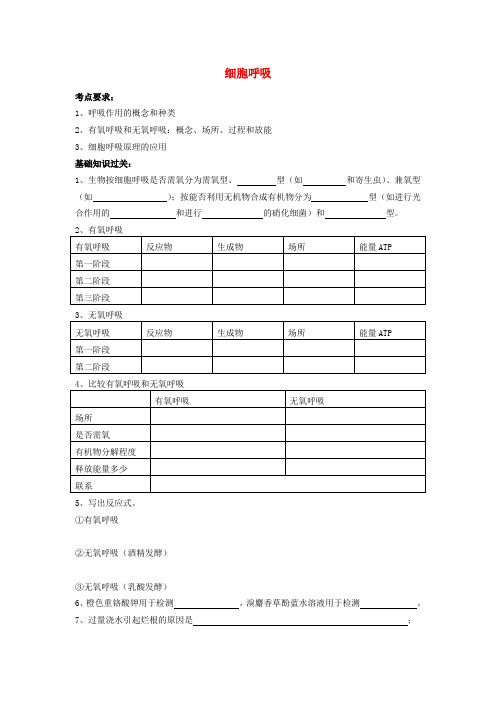 高中生物《细胞呼吸》学案4 浙教版必修1