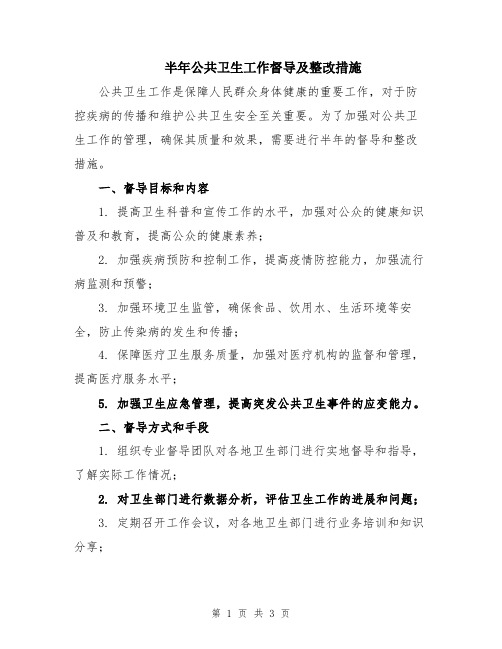 半年公共卫生工作督导及整改措施