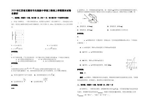 2020年江苏省无锡市羊尖高级中学高三物理上学期期末试卷带解析