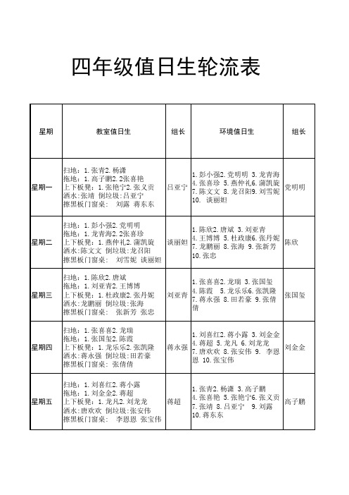 值日生轮流表