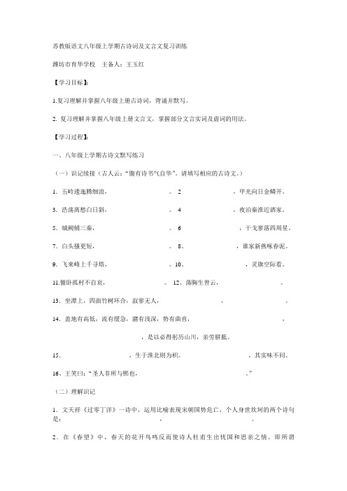 苏教版语文八年级上学期古诗词及文言文复习训练