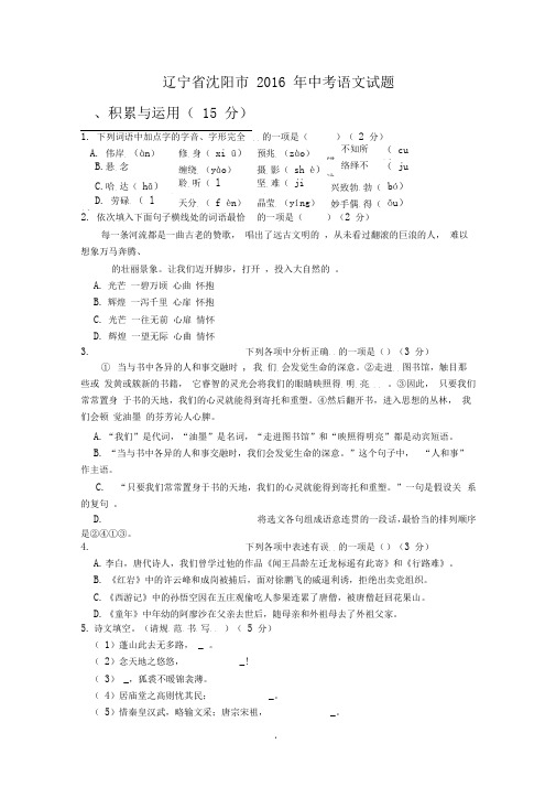 辽宁省沈阳市2016年中考语文试题